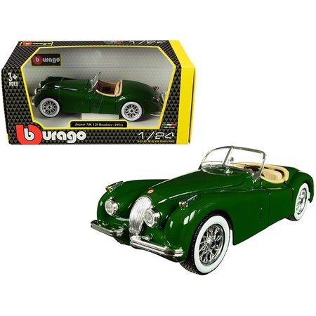 BBURAGO B  1951 Jaguar XK 120 Roadster 1 by 24 Diecast Model Car; Green 22018grn